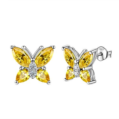 Aurora Tears Schmetterling Ohrringe 925 Sterling Silber November Birthstone Yellow Topaz Stud Tiere Ohrringe Schmuck Geschenk für Frauen und Mädchen DE0160N