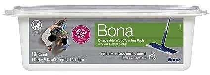 Bona Einweg-Reinigungspads für verschiedene Oberflächen, für Steinfliesen, Laminat und Vinyl, LVT/LVP, 12 kt