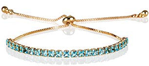 ZAVANA Bracciale Placcato Oro Regolabile da Donna e Ragazza, con Zirconi Cubici Azzurre, Bracciali da Donna con Pietre con Chiusura Regolabile con Perline, Braccialetti Sottili con Pietre Blu Azurro