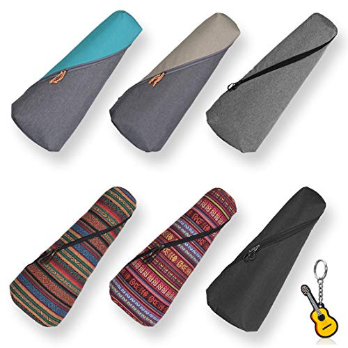 Longteam Leinen Zylindrische Ukulelen Koffer 10mm Schwamm Tragbare wasserdichte Ukulelen Tasche Abdeckung Uke Gig Bag mit Zubehör Aufbewahrungstasche (21/23 In Soprano/Concert, Schwarz)