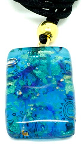 Pendentif en verre de Murano bleu vert et or 3cm x 2cm