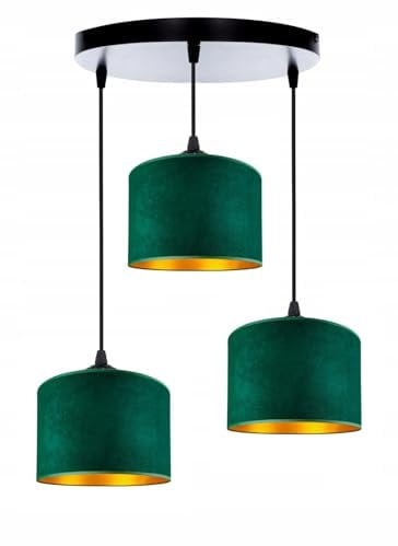 Home Deco Deckenlampe Grün Lampe Leuchte aus Velours Vintage Modern E27 Designerlauchte 3-flammig N230-ER3, LEUCHTMITTEL NICHT ENTHALTEN