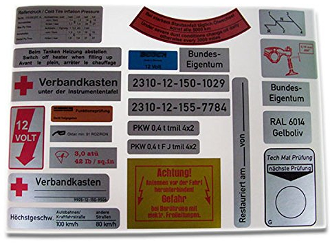 Aufkleber/Sticker Set für VW Kübel 181 Amaturenbrett BW Standheizung GHIA A3254