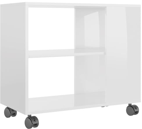 vidaXL Beistelltisch mit 2 Ebenen 4 Rollen Couchtisch Wohnzimmertisch Sofatisch Kaffeetisch Tisch Teetisch Hochglanz-Weiß 70x35x55cm Holzwerkstoff