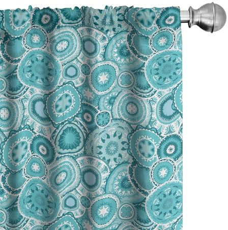 ABAKUHAUS Acqua Tenda a Pannello Set di 2, Mandala Rotonda, Trattamento della Finestra per Stanza e Camera da Letto, 150 cm x 225 cm, Turquoise Teal Bianco