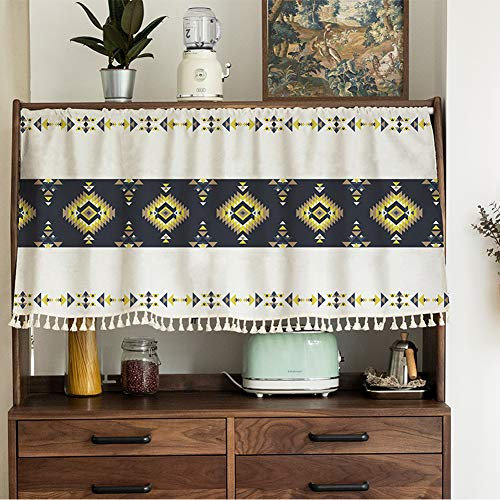 Michorinee Scheibengardine Boho Bistrogardine Geometrisches Muster Kurze Gardine Blickdicht Cremeweiß Vorhänge für Küche Badezimmer Kaffee Schrank B 143 × H 60 cm Baumwolle und Leinen mit Quaste