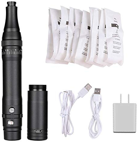 Poysuper Professional Tattoo Permanent Make up Stift Drahtlose Maschine Pen Set Mit 10 Stück Nadeln Microblading Versorgung für Augenbrauen Lippen Eyeliner (Black) A950