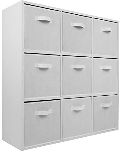 Charles Jacobs White 9 Cube Storage Shelving Unit + 9 White Fabric Drawers