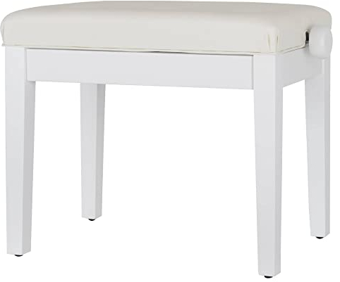 Classic Cantabile Pianobank Modell D - Hochwertige Pianobank - Weißes Polster aus Kunstleder mit Kapitonierung - Höhenverstellbar von 47,5-55,5 cm - 4-fache Kreuz-Mechanik - Weiß Matt