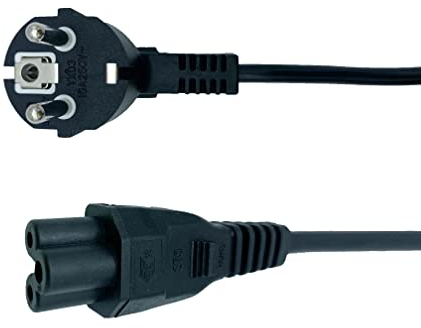 D.Square- Cable de Alimentación 1.8m para Portátiles, 3Pin AC Enchufe UE a C5, 10A 250V para Cargadores de Ordenador portátil, Escáneres, Impresoras, Monitores de TV LED