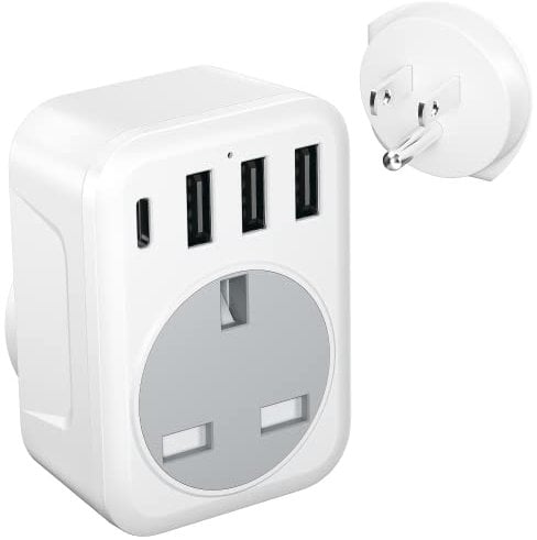 FSTravelP UK to US Plug Adapter with 4 USB Ports US Travel Adapter with 3 USB A & Type C Wall Plug USA Plug Adaptor UK to USA Travel Plug Trip to US Canada Mexico Thailand and More(Type B)