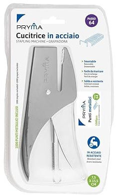 Pryma Cucitrice a Pinza con 1000 Punti Metallici Passo 64 - Spillatrice Robusta e Affidabile per Ufficio e Casa (Grigio)
