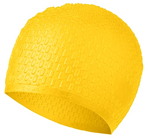 OPAHUTER Bonnet de Natation Adulte, Chapeaux de Natation en Silicone Flexible, Etanche Bonnet de Natation Bonnet, Bonnets de Natation pour Femmes et Hommes pour Cheveux Courts/Longs (Jaune)