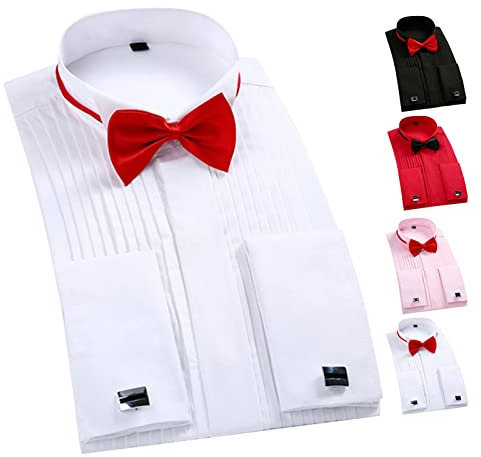 Okuyonic Camicia Elegante da Smoking, Camicia con Colletto a Punta d'ala Comoda Pieghettata per Lo Sposo per Il Matrimonio(Bianco, 38) Top