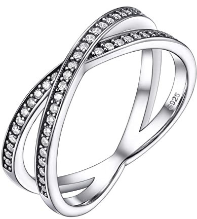 PROSILVER Bague Croix Femme Argent Original, Demi Alliance Faux Diamant Taille 62