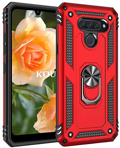 KOUYI Kompatibel mit LG K50/Q60 Hülle, Handyhülle Cover TPU Magnetische Bumper Stoßdämpfung Schutzhülle Stoßfest Cover Case mit 360 Grad Drehbar Ringhalter für LG K50/Q60 (Rot)