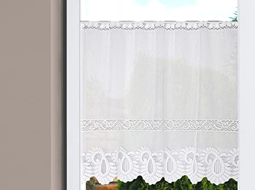 HOME WOHNIDEEN 022357 Cafehaus Leonora Jacquard fein, weiß, versch. Größen, Farbe:weiß, Größe:80 x 200 cm, Anzahl:1x