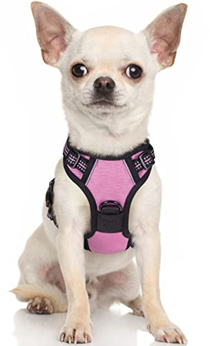 rabbitgoo Hundegeschirr Kleine Hunde, Anti Zug Geschirr mit Kontrolle, No Pull Verstellbar Hundegeschirr Grosse Hunde, Atmungsaktiv Reflexstreifen Brustgeschirr Sichere Führung Rosa XS