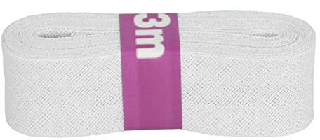 Schrägband 3m x 20mm Baumwolle gefalzt 60 Farben Einfassband Saumband, Farbe:009 weiß