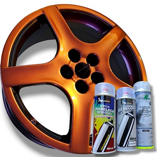 PMcolours Flip Flop Lack mit Multi Color ROT (rot-gold) Chamäleon-Effekt Sprühset, (1x Flip Flop Sprühfarbe + 1x Basisspray Schwarz + 1x 2K-Klarlack), 3x Spray, 1300ml
