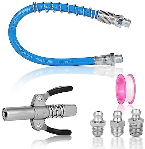 TOYMIS Grease Gun Adapter kit, 12,000 PSI Working Pressure Double Handle Grease Gun Coupler, Quick Release/lock Grease Gun Connector Grease Gun Fittings Compatible with Most 1/8 NPT Grease Guns