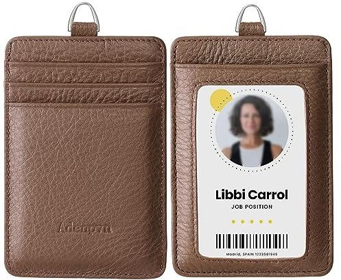Porta badge in vera pelle con cordino da collo, morbido porta badge, fino a 20 colori e venature tra cui scegliere, più scomparti per carte di credito, custodia verticale per badge