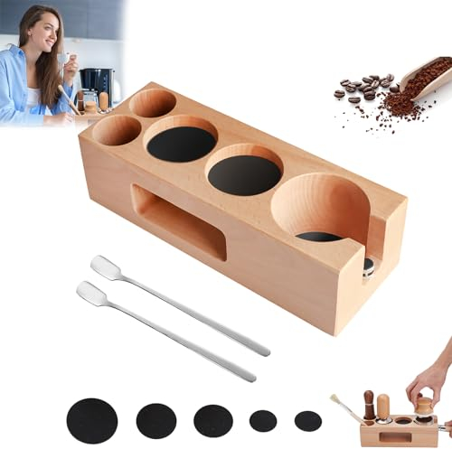 Coffee Tamperstation, 51mm Espresso Tamper Holder Station Holz, Tamping-Station aus Buche Holz, Wooden Coffee Tamping Ständer für jeden Profi