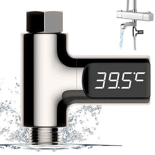 Molbory Termómetro digital LED de baño, termómetro de bañera de 5 – 85 ℃, flujo de agua en tiempo real con pantalla giratoria de 360 °, termómetro de agua para bebé, termómetro de ducha, termómetro