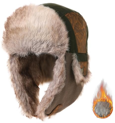 TOPEX XL/XXL Unisex Wintermütze Herren Trappermütze mit Ohrenklappen Fliegermütze Fellmütze Warme Russenmütze TE67191_Army Grün XL 60 großer Kopf