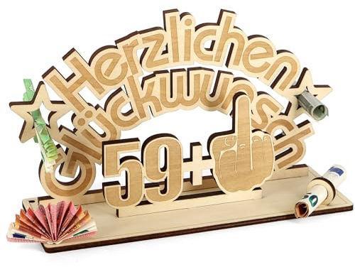 Giftota - Lustig 60 Geburtstag Geldgeschenk Holz - Geburtstagsgeschenk - 59 + 1 - Gästebuch aus Holz - 60. Geburtstag Deko - Geschenke für Frauen,Männer, Freunde