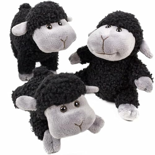 lilizzhoumax Schaf Kuscheltier 3tlg, lamm Plüschtier für Mädchen, Kawaii Schaf Kuscheltier(Sitzen, Stehen, Knien), Schwarz Spielzeug stofftier plüsch lamm Geschenk für Kinder, kleine Mädchen/Jungen