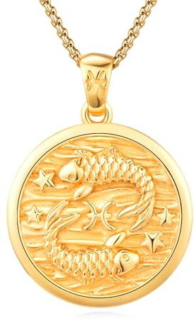 REDSUN Fische Sternzeichen Halskette 925 Sterlingsilber Tierkreiszeichen Anhänger Astrologie Horoskop Anhänger Sternzeichen Halskette Für Männer Frauen (Gold)