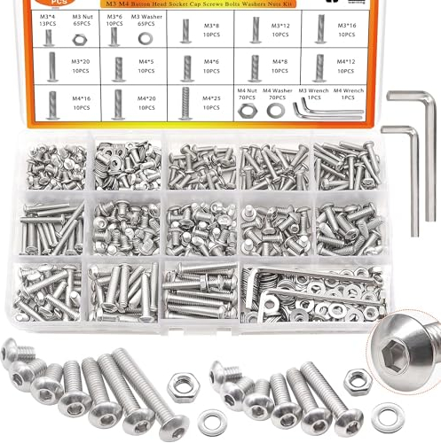 Taiss 405 pezzi Kit di viti esagonali M3 M4 x 5 mm/6 mm/8mm/12mm/16mm/20mm/25mm 304 viti in acciaio inossidabile F-084