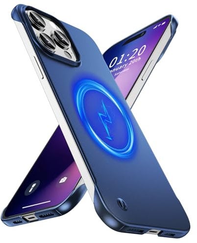 GRECAZO Magnetic Ultra Thin Frosted Designed for iPhone 14 Pro Frameless Case 6.1 inch(2022) Slim Minimalist Lightweight Matte Hard Anti-Scratch MagSafe Cover Protective Borderless Case-Navy Blue