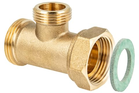 tecuro Raccordo a T da 1 pollice AG x 3/4 pollici AG x 1 pollice ÜWM, ottone lucido, CW617N, secondo il regolamento dell'acqua potabile 50930-6, guarnizione piatta con guarnizione a pressione HD