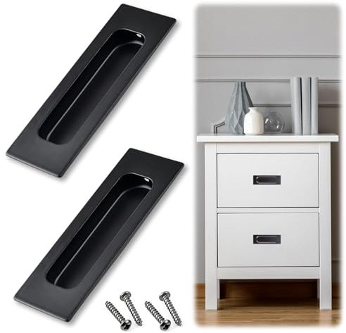 2 Pcs Sliding Door Handle, Recessed Flush Door Pull Handle, Black Flush Pulls, Flush Barn Door PullsSliding Closet Door Pulls, Sliding Door Handles Recessed Flush Finger Pull
