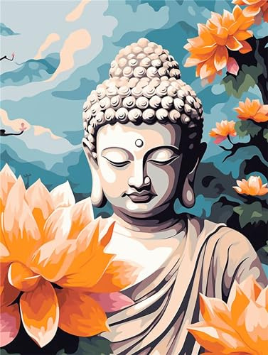 Peinture Numero Adulte Bouddha, DIY Zen Peinture par Numero Adulte, Acryliques Peinture par Numéros pour Adultes Débutants Enfants, Loisirs Créatifs Adultes, Tableau Decoration Murale Cadeaux 30x40cm
