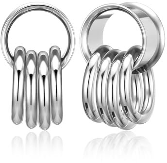 PiercingJak Ohr Flesh Tunnel Double Flared Plug mit Ringen Edelstahl Gewichte Ohrhänger für Gestreckte Expander Ohrpiercing 14mm Ohrplugs Punk Schmuck Damen Männer, 1Paar