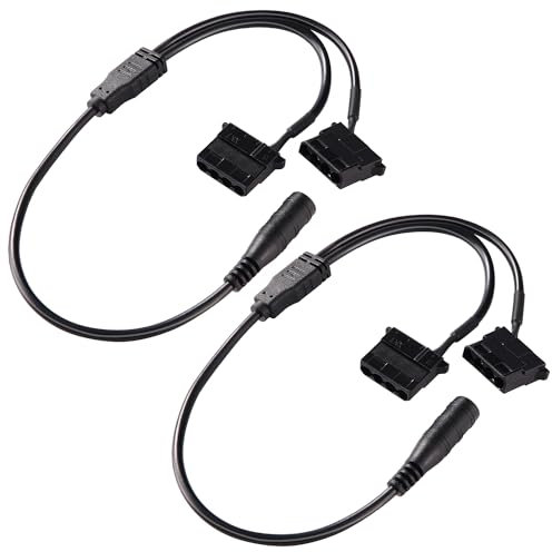KUOQIY 2 PCS 35cm DC Power Supply Plug to Dual 4Pin Molex PC Fan Power Adapter Cable, DC 5.5 * 2.1 to Molex 4-Pin