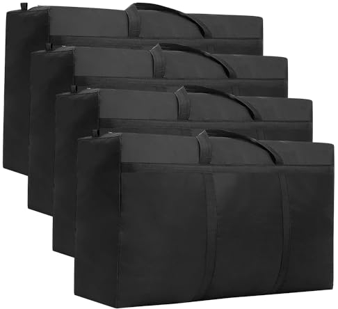 4 Pack 125L Storage Bags Large Strong, Large Storage Bags for Clothes, Under Bed Storage with Lid, Moving House Duvet Laundry Bags,moving bags 90cm*48cm*28cm (black)