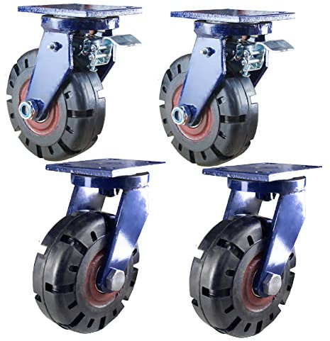 Castor Wheels Swivel Heavy Duty casters 3000kg Industrial Castor Wheels Castor Wheels 6 inches Plate castors Rubber Silent Iron cores with Brake Swivel Castors for Furniture Scaffold Workben (6inch 2