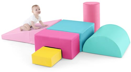 COSTWAY 6 STK. Schaumstoffbausteine, Riesenbausteine zum Toben und Klettern, Softbausteine aus Schaumstoff, Großbausteine Mehrfarbig, für Kinder im Vorschulalter, Babys und Schulkinder (Dunkelrosa)