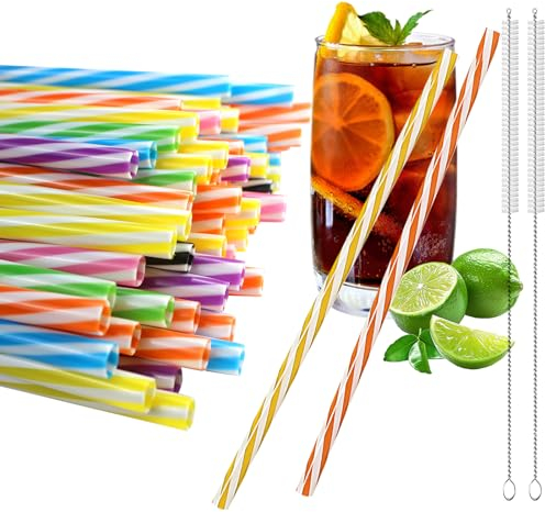 60 Stück wiederverwendbar Strohhalm, Spülmaschinengeeignet Strohhalme, Strohhalmen für Smoothies, Saft, Cocktail, Heißgetränk, 23CM Trinkhalme mit Reinigungsbürste