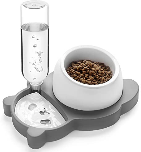 WZFFPAOJ Elevated Dog Cat Bowls, Tilted Cat Food and Water Bowl Set with Water Dispenser and Ceramic Bowl for Cats and Small Dogs