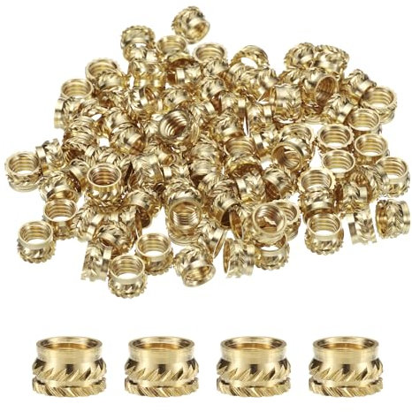Sourcing Map 50pcs M6 Brass Heat Set Inserts, M6x5mm, OD 8mm Knurled Insert Nuts for 3D Printing
