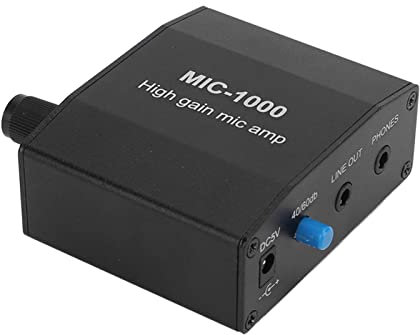 Microphone Amplifier, High Gain 1000 Times Amplification ALC Control Voice Amplifier Stereo Switch Box Portable Microphone Amplifier with 3.5mm Interface