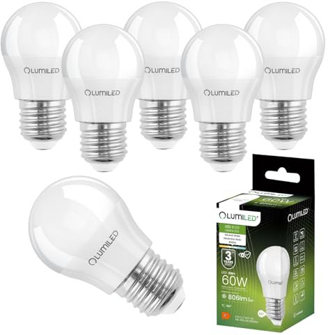 Lumiled LED Lampen E27 P45 8W ersetzt (60W Glühlampe) 6 Stück Set 806lm 4000K neutralweiß 180 Grad Lichtwinkel 230V Glühbirne Birne Leuchtmittel Kugelform Kugel Energiesparlampe