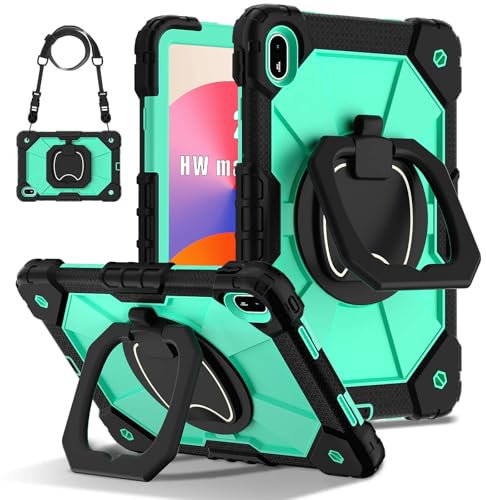 Custodia per tablet Huawei MatePad SE 11 2024, resistente, robusta, antiurto, girevole a 360 gradi, supporto per matite, cinturino Sholer, nero menta