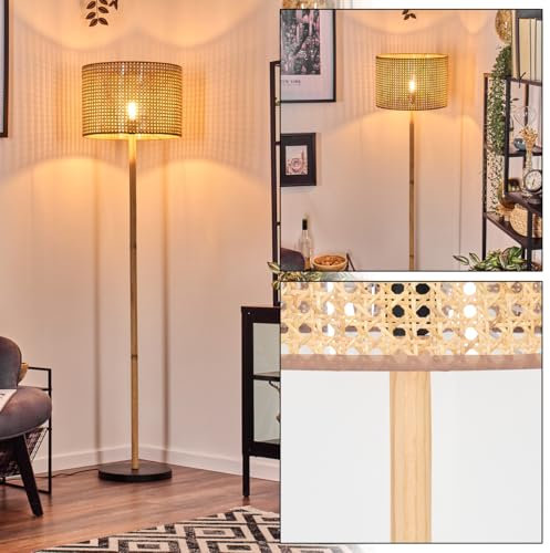 HOFSTEIN Stehleuchte Barcos, Stehlampe im skandinavischen Design, Boho-Style mit Schirm aus Ratten/Wiener Geflecht Ø 40cm, E27, Höhe 166,5cm, Fußschalter - Wohnzimmer, Schlafzimmer, Esszimmer, Flur