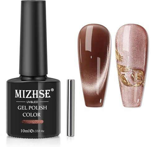 MIZHSE Cat Eye Gel Nail Polish with Magnetic Stick, Glitter Cateye Universal Magnet Cat Eye UV/LED Gel Nail Polish Soak Off for DIY Manicure Nail Art Salon